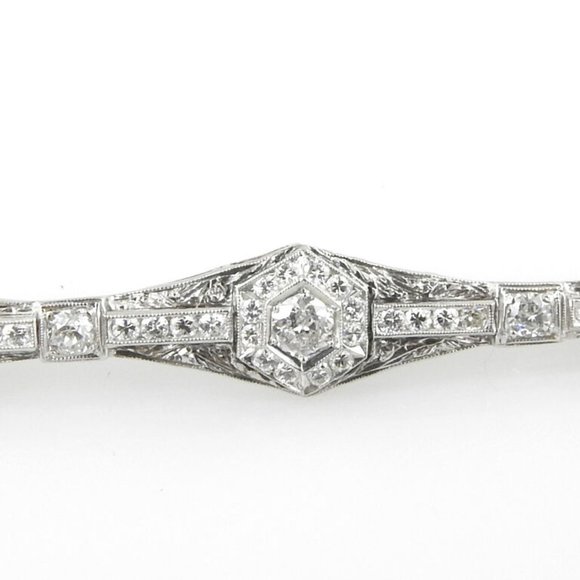 Vintage 14 Karat White Gold and Diamond Bar Pin - Picture 2 of 9